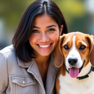 Sofía con su Beagle